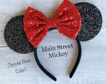 Minnie Mouse Ears, Disney Ears For Adults and Kids, White Minnie Mouse Ears, Red Minnie Ears, Disneyland Ear, Choose Bow Color, Mickey Ear