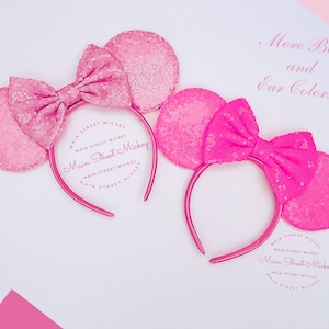 Minnie Mouse Ears All Ages, Disney Ears for Adults and Kids, Choose Ear and Bow Color, Minnie Ears, Pink Ears, Hot Pink Color Ears, Birthday