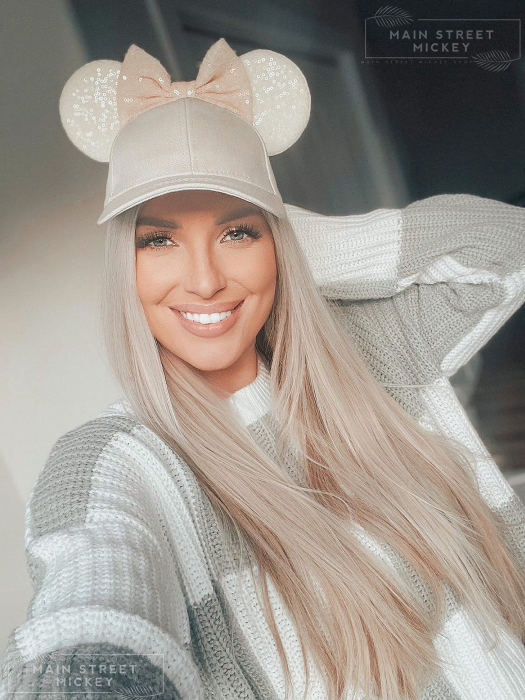 Mouse Ears Pink Glitter Visor, Minnie Ears Rhinestone Hat