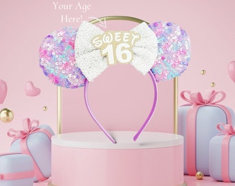 Uszy Myszki Minnie na 16 urodziny, uszy urodzinowe dla dorosłych i dzieci, uszy Myszki na imprezę, uszy Myszki Minnie dla każdego wieku, uszy Disneylandu, uszy urodzinowe Myszki Miki