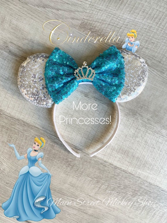 Kids Girls Icy Blue Sequin Bow Mickey Mouse Hair Headband for Cosplay New Chic Mickey Mouse Ears Headband Big Beautiful Bow  main image 4