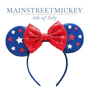 Minnie Mouse Ears, Disneyland Ear, Mickey Mouse 4th of July Ears, Mouse Ear, Mickey Ears, USA Ear, America Ears, Red White Blue Mouse Ear