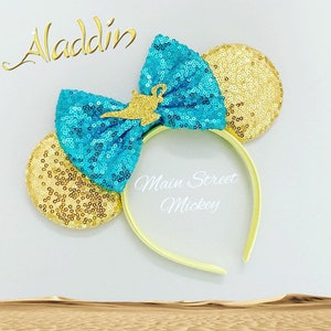 Jasmine Minnie Mouse Ears, Disney Ears For Adults and Kids, Minnie Ears, Disneyland Ear, Choose Bow Color, Aladdin Mickey Ears, Princess Ear