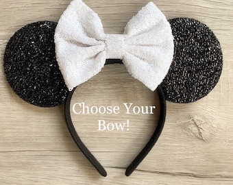 Minnie Mouse Ears, Disney Ears For Adults and Kids, Red Minnie Mouse Ears, White Minnie Ears, Disneyland Ear, Choose Bow Color, Mickey Ear
