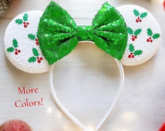 Minnie Mouse Christmas Ear, Holly Mouse Ear, Mickey Ear, Disneyland Ear, Mouse Holly Ear, Holiday Ears, Mickey Christmas Winter Ear