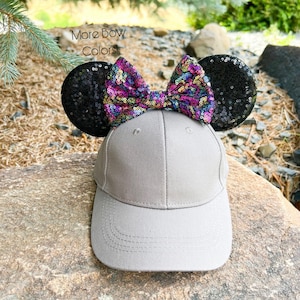 Minnie Mouse Hat, Disney Hat For Adults and Kids, Minnie Ears, Disneyland Ear, Mickey Mouse Ear Hat, Mouse Ear, Mickey Ears, Disney Gray Hat