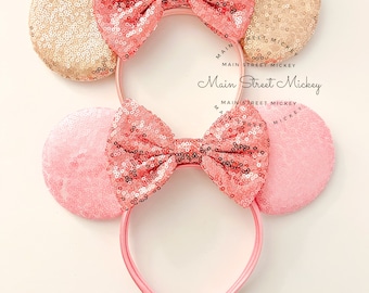 Orejas de Minnie Mouse, orejas de Disney para adultos y niños, orejas de Minnie Mouse para novias, orejas rosas de Minnie, orejas de Disneyland, orejas de oro rosa, boda de Mickey
