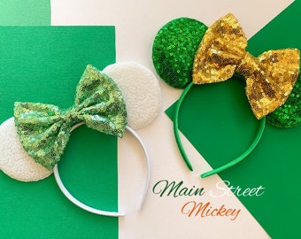 Minnie-Maus-Ohren, Disney-Ohren für Erwachsene und Kinder, St. Patricks Day Minnie-Maus-Ohren, grünen Minnie-Ohren, Disneyland-Ohr, Micky-Stirnband
