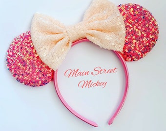Orelhas iridescentes da Minnie Mouse, Orelhas da Disney para adultos e crianças, Orelhas da Minnie Mouse, Orelhas do Mickey Mouse, Orelha da Disneylândia, Tiara do Mickey