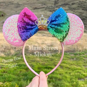 Minnie Mouse Ears, Disney Ears For Adults and Kids, Princess Minnie Mouse Ears, Minnie Ears, Disneyland Ear, Choose Bow Color, Mickey Ears