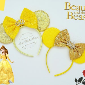 Minnie Mouse Belle Ears, Disney Ears For Adults and Kids, Beauty and the Beast Mouse Ears, Minnie Ears, Disneyland Ear, Belle Party Ear
