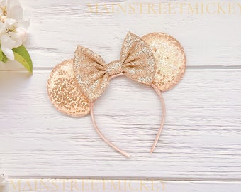 Orejas de Minnie Mouse para todas las edades, orejas de Disney para adultos y niños, color de oreja y lazo a elegir, orejas de Minnie, orejas rosas, orejas de color oro rosa, cumpleaños