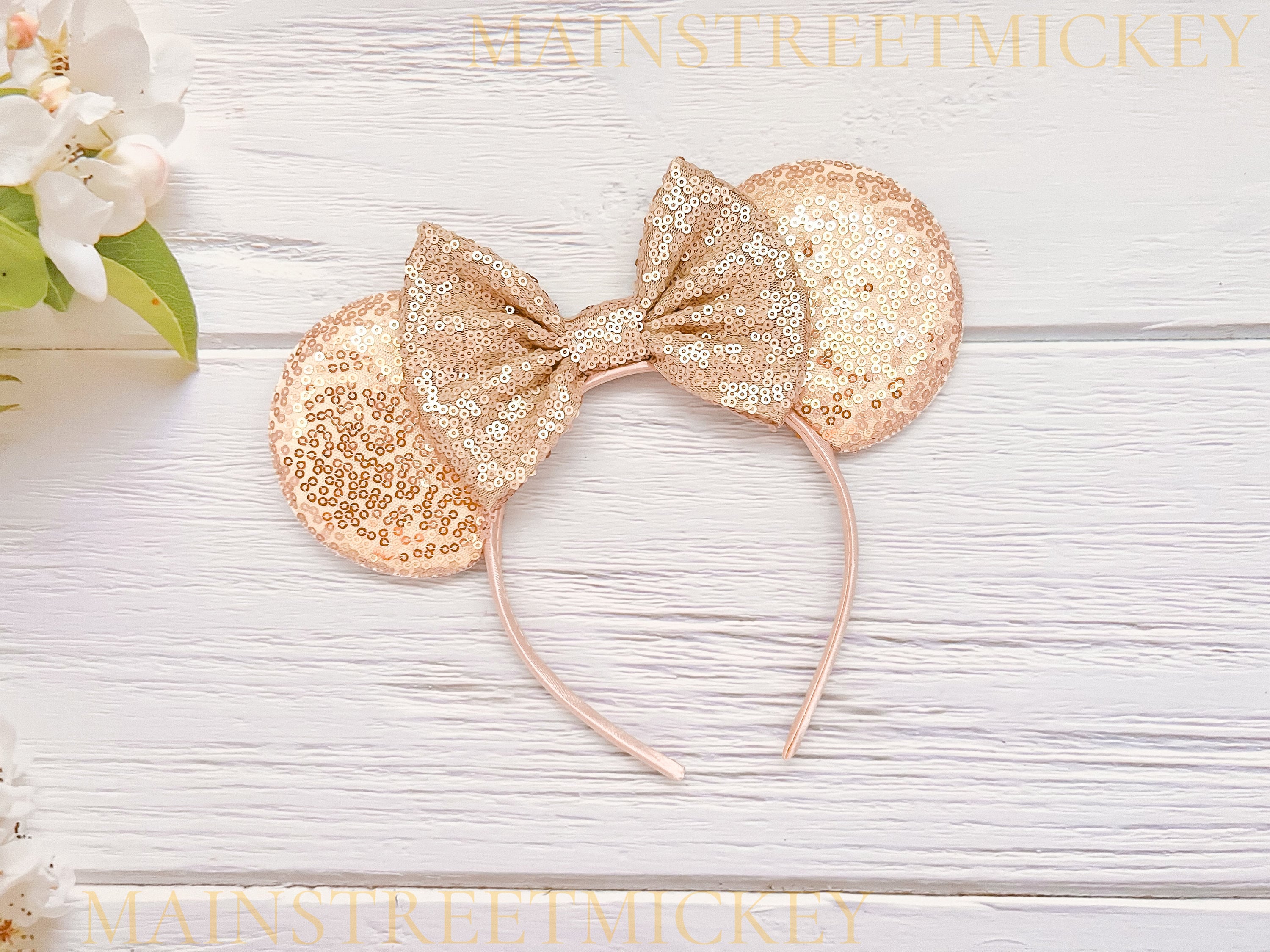 Disney Gold Sequin Minnie Mouse Ears with Blue Bow and Rose Gold Keychain New Disney Ear Holder keychains! Comment EARS below if you  main image 2
