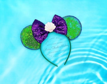 Minnie Mouse Ariel Ears, Disney Ears For Adults and Kids, Mermaid Minnie Mouse Ear, Minnie Ear, Disneyland Ear, Princess Party Ear