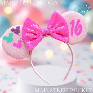 Minnie Mouse Ears, Birthday Ears For Adults and Kids, Minnie Mouse Party Ears, Any Age Minnie Ears, Disneyland Ear, Mickey Balloons Ear image 1