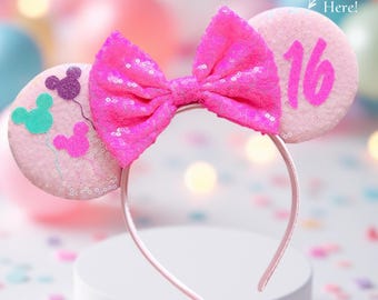 Minnie Mouse Ears, Birthday Ears For Adults and Kids, Minnie Mouse Party Ears, Any Age Minnie Ears, Disneyland Ear, Mickey Balloons Ear