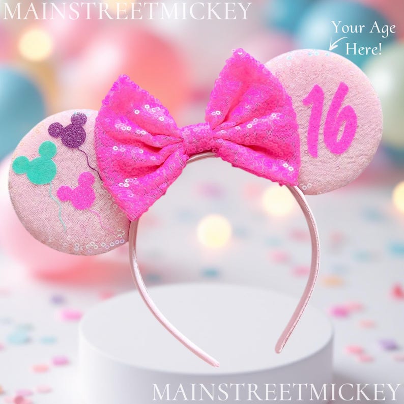 Minnie Mouse Ears, Birthday Ears For Adults and Kids, Minnie Mouse Party Ears, Any Age Minnie Ears, Disneyland Ear, Mickey Balloons Ear image 1