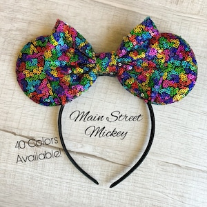 Minnie Mouse Ears for Adults and Kids, Disney Birthday Ears, Disneyland Ear, Sequin Minnie Ears, Choose Bow Color, Minnie Ears, Mickey Ear