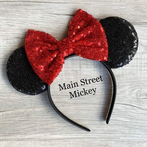 Minnie Mouse Ears, Disney Ears For Adults and Kids, Red Minnie Mouse Ears, Minnie Ears, Disneyland Ear, Choose Bow Color, Mickey Headband