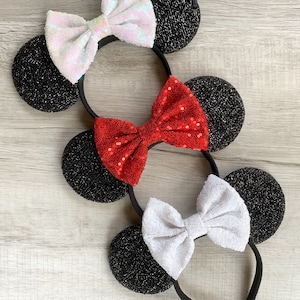 Minnie Mouse Ears, Disney Ears For Adults and Kids, White Minnie Mouse Ears, Red Minnie Ears, Disneyland Ear, Choose Bow Color, Mickey Ear