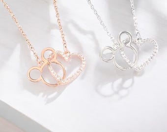 Minnie Mouse Rose Gold Necklace, Mickey Mouse Pendant, Minnie Mouse Charm, Disney Jewelry, Swarovski Crystal Mickey Necklace, Mickey Jewelry