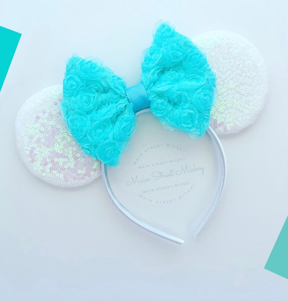Disney Turquoise Floral Minnie Ears Headband Disney Parks Teal Polka Dot Minnie Ears Sequin Headband Hat  main image 4