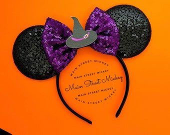 Minnie Mouse Witch Ears, Disney Ears For Adults and Kids, Halloween Mouse Ear, Mickey Ear, Disneyland Ear, Disney Boo Bash Costume Ear