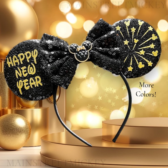 New Year Gold and Black Mouse Ears New Year Eve 2025 Mouse Ears, Mickey Ear Headband for Adults  main image 4