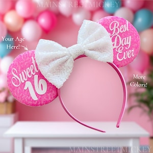 Minnie Mouse Ears, Birthday Ears For Adults and Kids, Minnie Mouse Party Ears, Any Age Minnie Ears, Disneyland Ear, Best Day Ever Ear