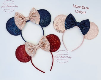 Minnie Mouse Ears All Ages, Disney Ears for Adults and Kids, Choose Ear and Bow Color, Minnie Ears, Navy Ears, Red Color Ears, Birthday Ear