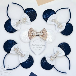 Minnie Mouse Ears, Wedding Ears For Adults and Kids, Bride Minnie Mouse Ears, Bachelorette Minnie Ears, Disneyland Ear, Mickey Wedding Squad