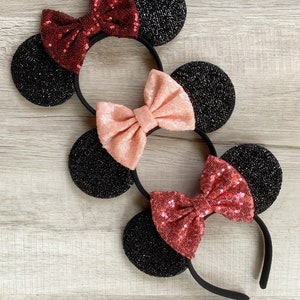 Minnie Mouse Ears, Disney Ears For Adults and Kids, Pink Minnie Mouse Ears, Red Minnie Ears, Disneyland Ear, Choose Bow Color, Mickey Ear