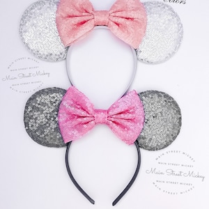 Minnie Mouse Ears All Ages, Disney Ears for Adults and Kids, Choose Ear and Bow Color, Minnie Ears, Gray Ears, Pink Color Ears, Birthday
