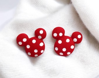 Boucles d'oreilles Minnie Mouse, pendentif Mickey Mouse, breloque Minnie Mouse, bijoux Disney, boucles d'oreilles Mickey, bijoux Mickey, noeud Minnie à pois rouges
