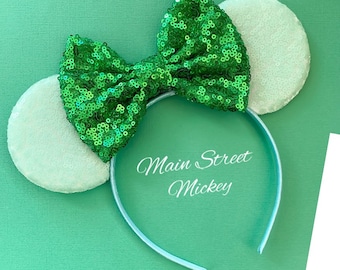 Minnie-Maus-Ohren, Disney-Ohren für Erwachsene und Kinder, St. Patricks Day Minnie-Maus-Ohren, grünen Minnie-Ohren, Disneyland-Ohr, Micky-Stirnband
