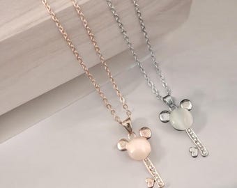 Collana in oro rosa di Minnie Mouse, ciondolo di Topolino, ciondolo di Minnie Mouse, gioielli Disney, collana di Topolino con cristalli Swarovski, gioielli di Topolino