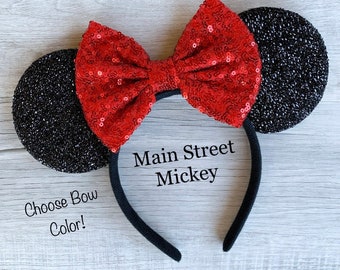 Minnie Mouse Ears, Disney Ears For Adults and Kids, White Minnie Mouse Ears, Red Minnie Ears, Disneyland Ear, Choose Bow Color, Mickey Ear