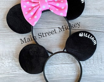 Orelhas personalizadas da Minnie Mouse, orelhas da Disney para adultos e crianças, orelhas da Minnie, orelha da Disneylândia, orelhas do Mickey Mouse, orelha de rato personalizada, orelhas do Mickey