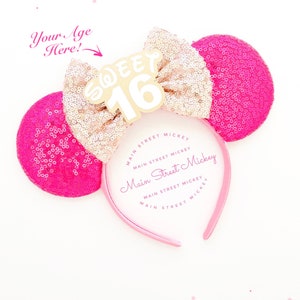 Minnie Mouse Sweet 16 Ear, Birthday Ears For Adults and Kids, Mouse Party Ears, Any Age Minnie Ears, Disneyland Ear, Mickey Birthday Ear