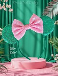 Minnie Mouse Ears All Ages, Disney Ears for Adults and Kids, Choose Ear and Bow Color, Green Minnie Ears, Baby Pink Bow, Mickey Ears