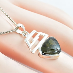 Moldavite teardrop Semi-polished Pendant, Polished Moldavite Handmade Sterling Silver Necklace, Genuine Moldavite Pendant, Christmas Gift