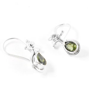 Moldavite Earrings, 7x5mm Teardrop Faceted Moldavite Earrings, Dangle Earrings, Meteorite loop Earrings, 925 Sterling Silver Earrings
