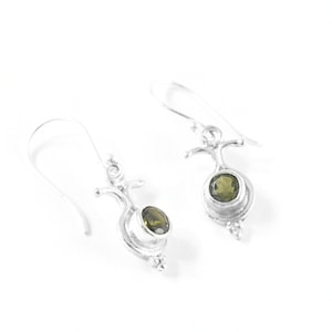 Moldavite Earrings, 5mm round Faceted Moldavite Earrings, Dangle Earrings, Meteorite loop Earrings, 925 Sterling Silver Earrings