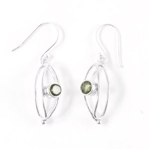 Moldavite Earrings, 5mm round Faceted Moldavite Earrings, Dangle Earrings, Meteorite loop Earrings, 925 Sterling Silver Earrings