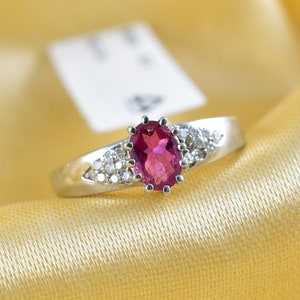 Genuine Ruby Ring with Diamonds, Ruby Engagement Ring, Sterling Silver