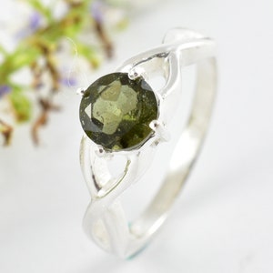 Sterling Silver Moldavite Ring, Genuine Czech Stone