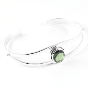 Moldavite Bracelet, 14x10mm Oval Faceted Moldavite Bracelet, Handmade Sterling Silver Bracelet, Genuine Moldavite from Czech Republic