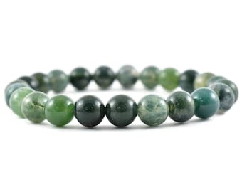 MOSS AGATE Round Beaded Bracelet – Healing Crystals, Gemstone Bracelet