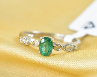 Natural Emerald Diamond Sterling Silver Engagement Ring