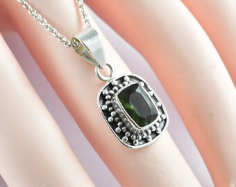 Gefacetteerde Moldaviet Hanger Sterling Zilver, Authentieke Moldaviet uit Tsjechië, Echte Sieraden